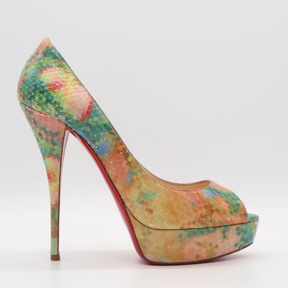 Christian Louboutin Multicolor Python Pixel Troca 140 Peep Toe Pumps 40 - Picture 2 of 10